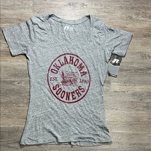 Russell Athletic Heather Gray Tee with Crimson Oklahoma Sooners Logo